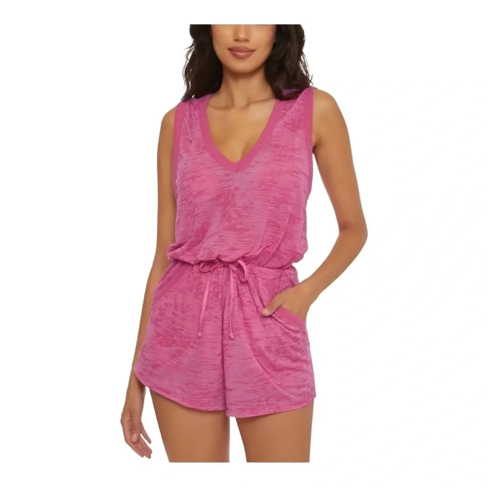 BECCA Woman’s Beach Date Romper V-Neck Plunge Back Cutout Beach Cover Up Size S